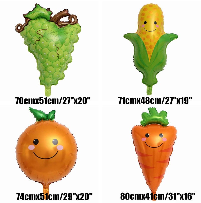 Zhiheng 8 Pack Assorted Fruit Vegetable Shaped Foil Balloons Jumbo Apple Banana Orange Strawberry Grape Globos Corn Carrots Broccoli Mylar Balloons for Birthday Party Favours - Image 2